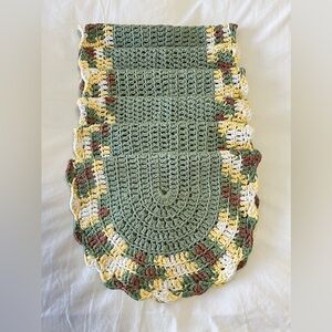 Set of 6 Vintage Oval Hand Crocheted Placemats | Green Yellow Brown
